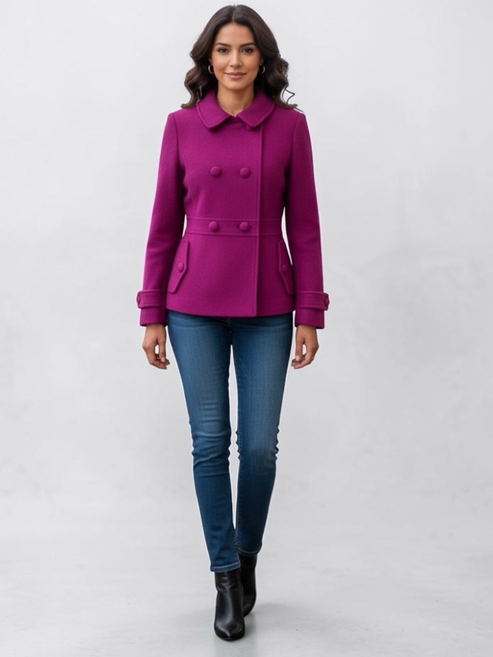 Talbots Double Breasted Wool Pea Coat Magenta Purple Winter Dress Coat Peacoat - Picture 14 of 14